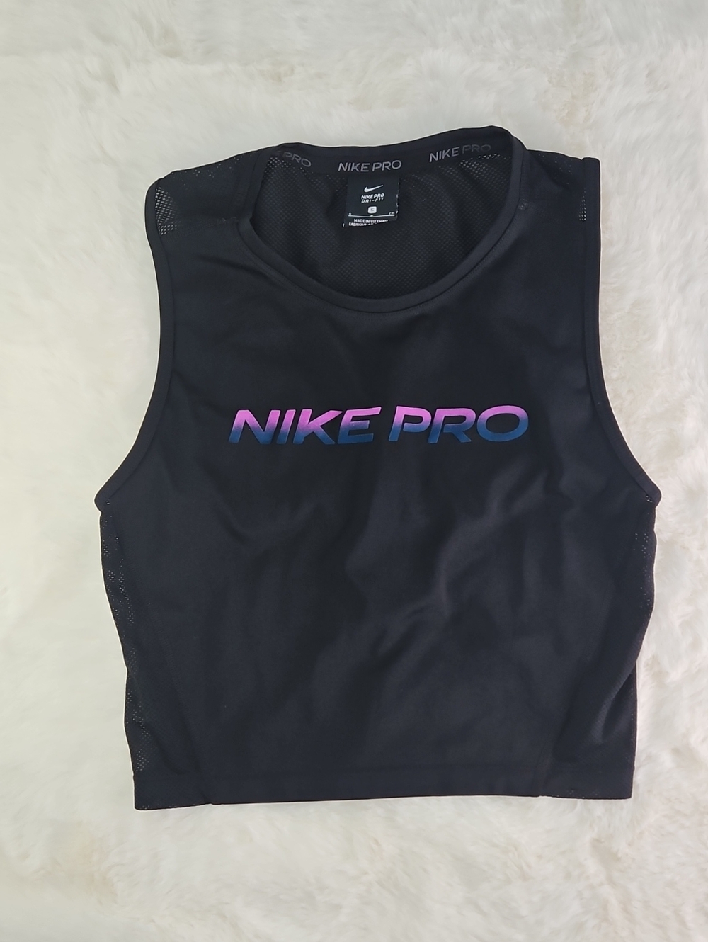 Nike Black Crop Tank with Pink-to-Blue Gradient Logosize Small